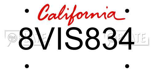 8VIS834 California License Plate