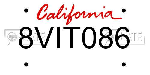 8VIT086 California License Plate