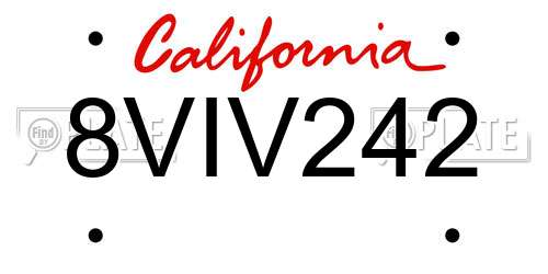 8VIV242 California License Plate