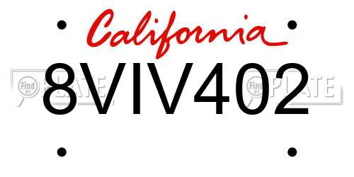 8VIV402 California License Plate
