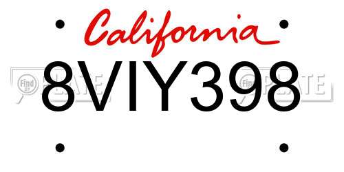 8VIY398 California License Plate