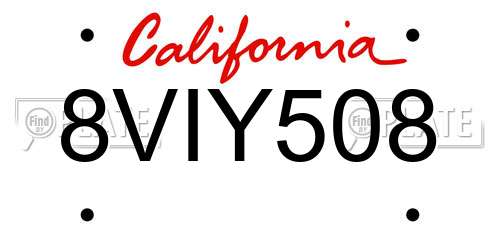8VIY508 California License Plate