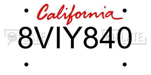 8VIY840 California License Plate