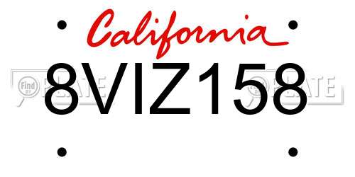 8VIZ158 California License Plate