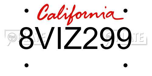 8VIZ299 California License Plate