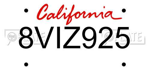 8VIZ925 California License Plate