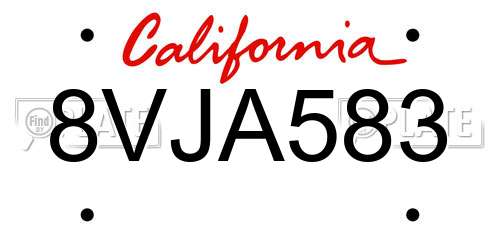 8VJA583 California License Plate
