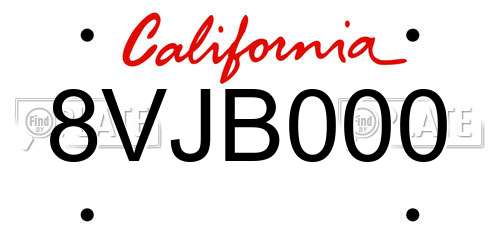 8VJB000 California License Plate