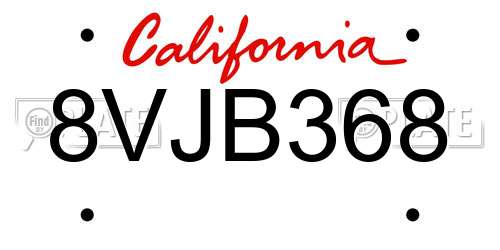 8VJB368 California License Plate