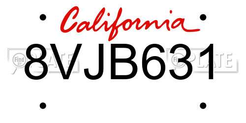 8VJB631 California License Plate
