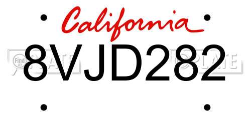 8VJD282 California License Plate