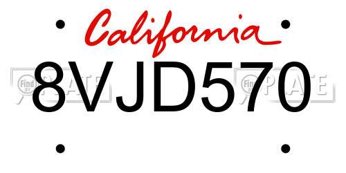8VJD570 California License Plate