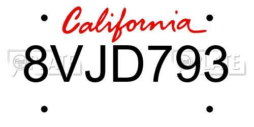 8VJD793 California License Plate
