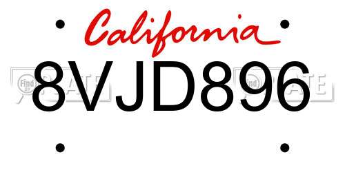 8VJD896 California License Plate