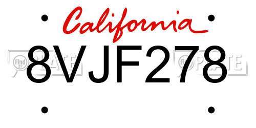 8VJF278 California License Plate