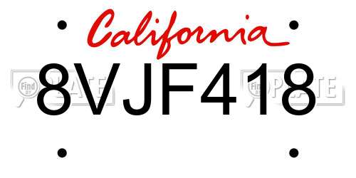 8VJF418 California License Plate