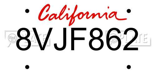 8VJF862 California License Plate