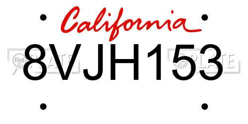 8VJH153 California License Plate