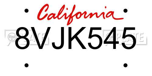 8VJK545 California License Plate