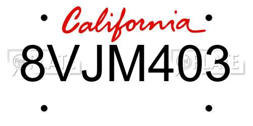 8VJM403 California License Plate
