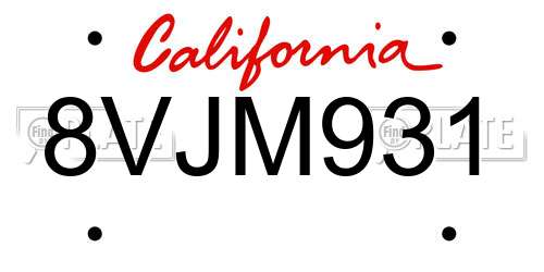 8VJM931 California License Plate