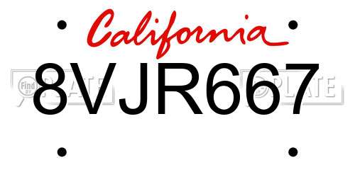 8VJR667 California License Plate