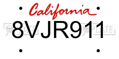 8VJR911 California License Plate