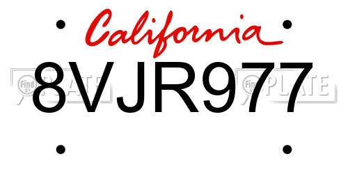 8VJR977 California License Plate