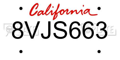 8VJS663 California License Plate