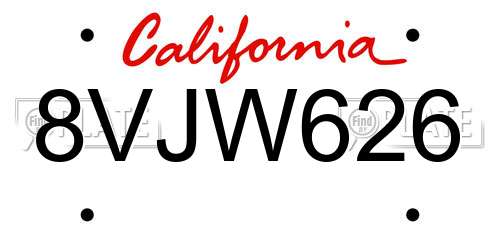 8VJW626 California License Plate