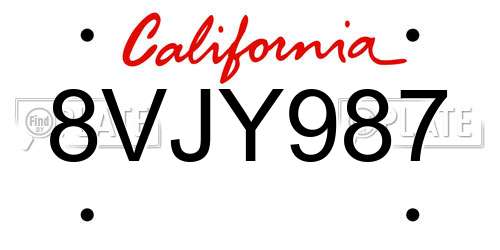 8VJY987 California License Plate