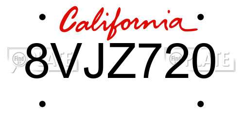 8VJZ720 California License Plate