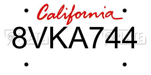 8VKA744 California License Plate
