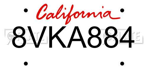 8VKA884 California License Plate