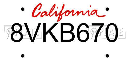 8VKB670 California License Plate