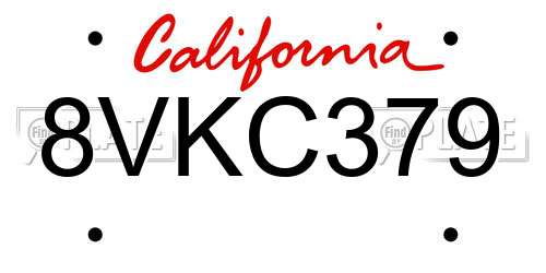 8VKC379 California License Plate