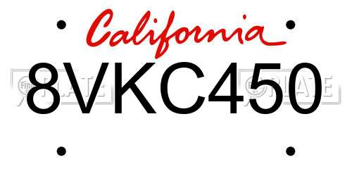 8VKC450 California License Plate
