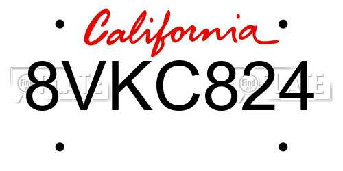8VKC824 California License Plate