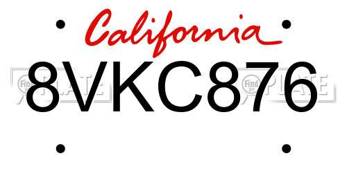 8VKC876 California License Plate