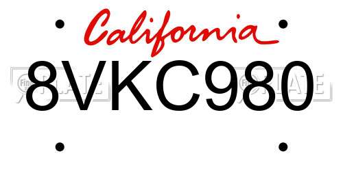 8VKC980 California License Plate