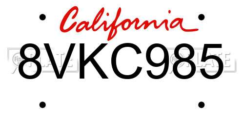 8VKC985 California License Plate