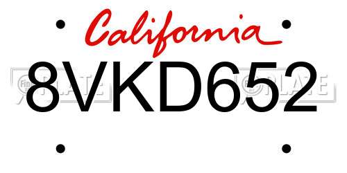 8VKD652 California License Plate
