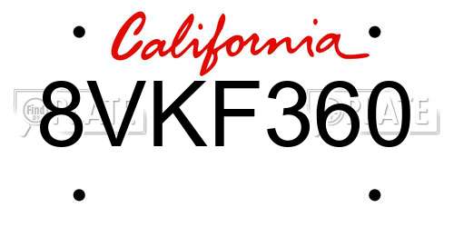 8VKF360 California License Plate