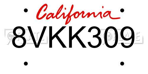8VKK309 California License Plate