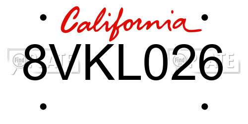 8VKL026 California License Plate