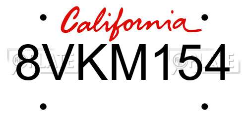 8VKM154 California License Plate