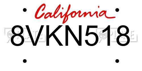 8VKN518 California License Plate