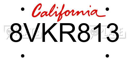 8VKR813 California License Plate