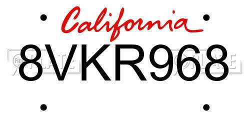 8VKR968 California License Plate