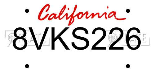 8VKS226 California License Plate